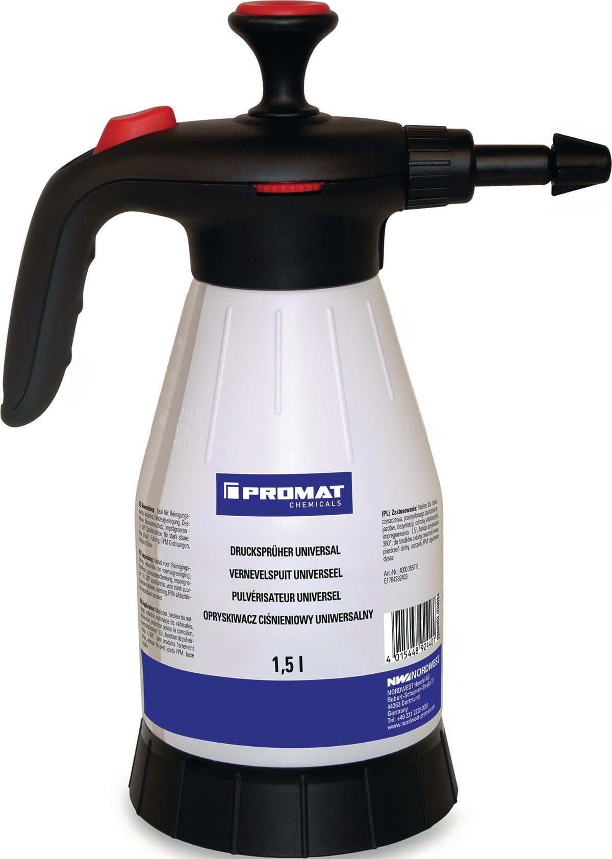 Drucksprüher 360° FPM 1,5 l PROMAT CHEMICALS – Chemikalienbeständig, 3 bar