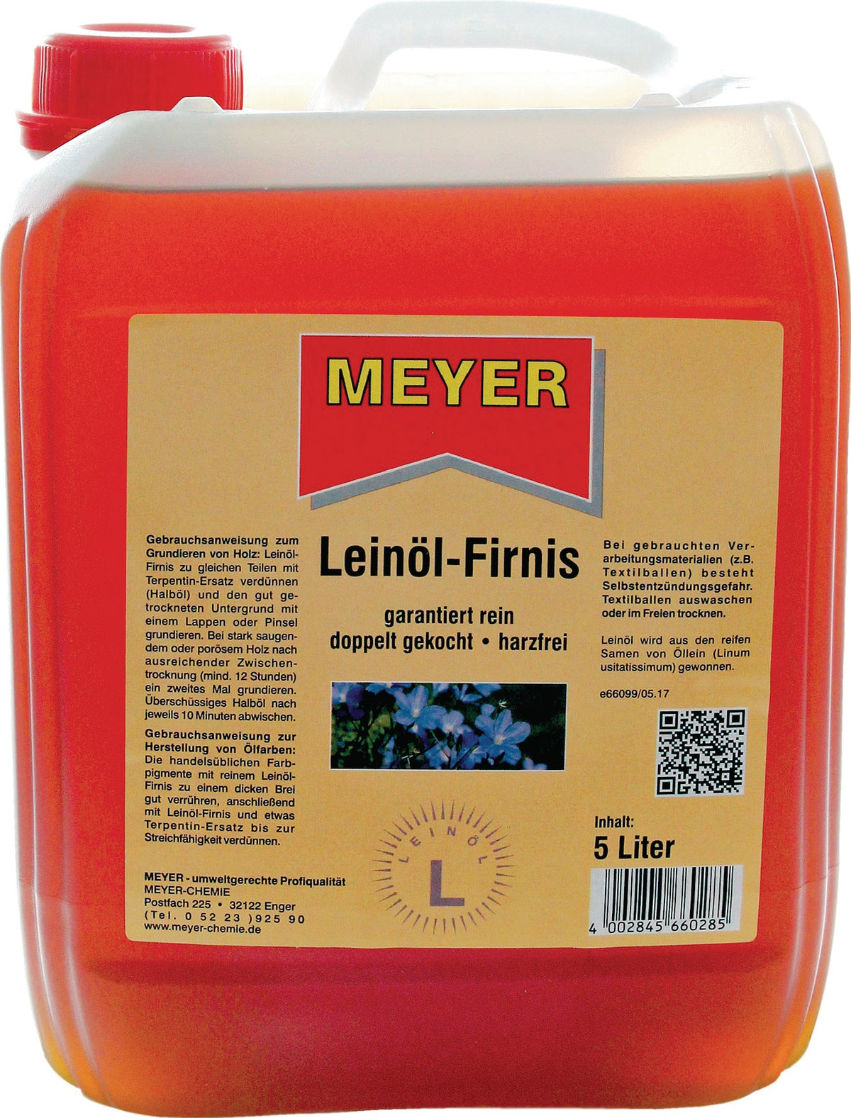Meyer Leinöl-Firnis honigfarben 1l Dose – doppelt gekocht, harzfrei, 6er-Pack