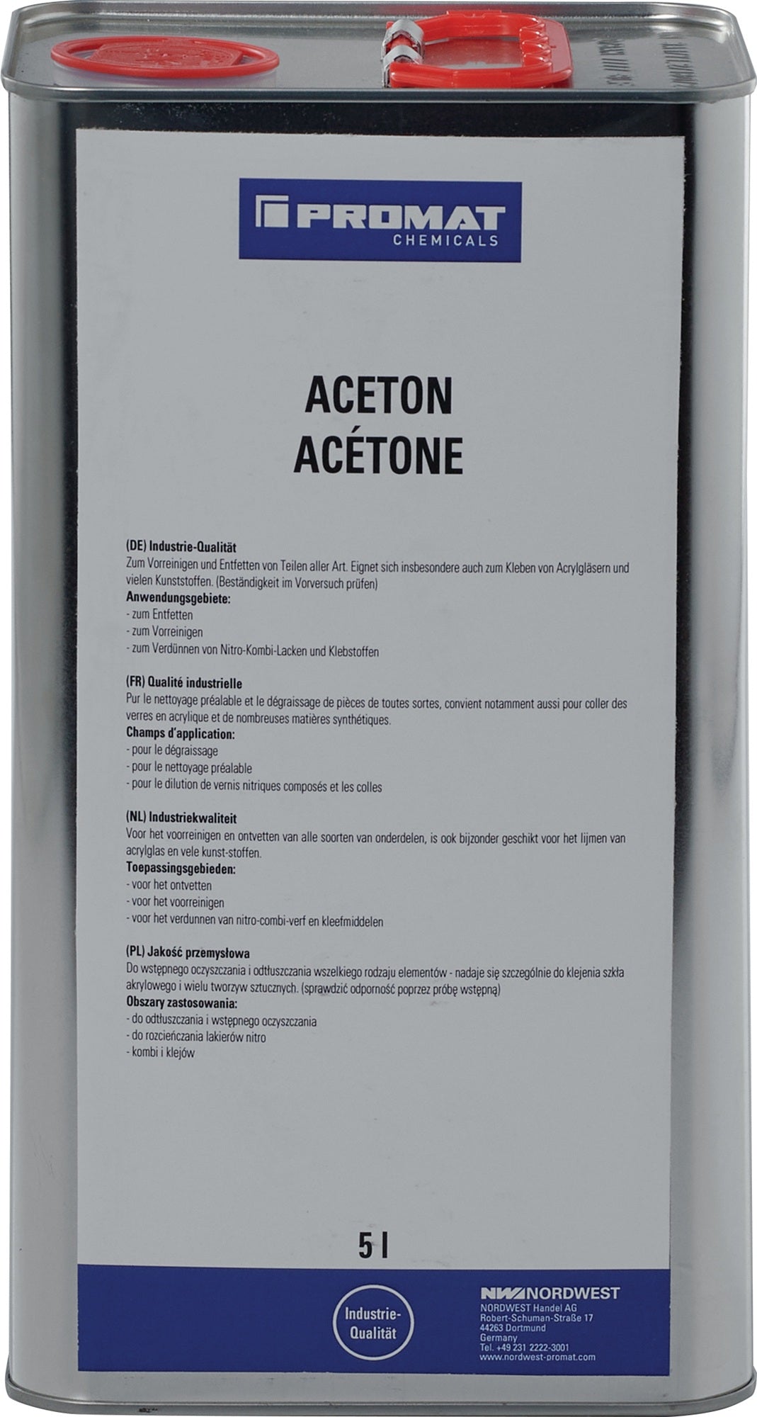 Aceton 1l Dose PROMAT CHEMICALS – Zum Vorreinigen, Entfetten und Verdünnen, 12er-Pack