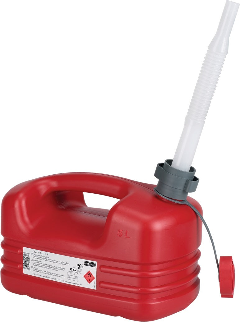 PRESSOL Kraftstoffkanister 5l rot HDPE mit flexiblem Auslauf und UN-Zulassung