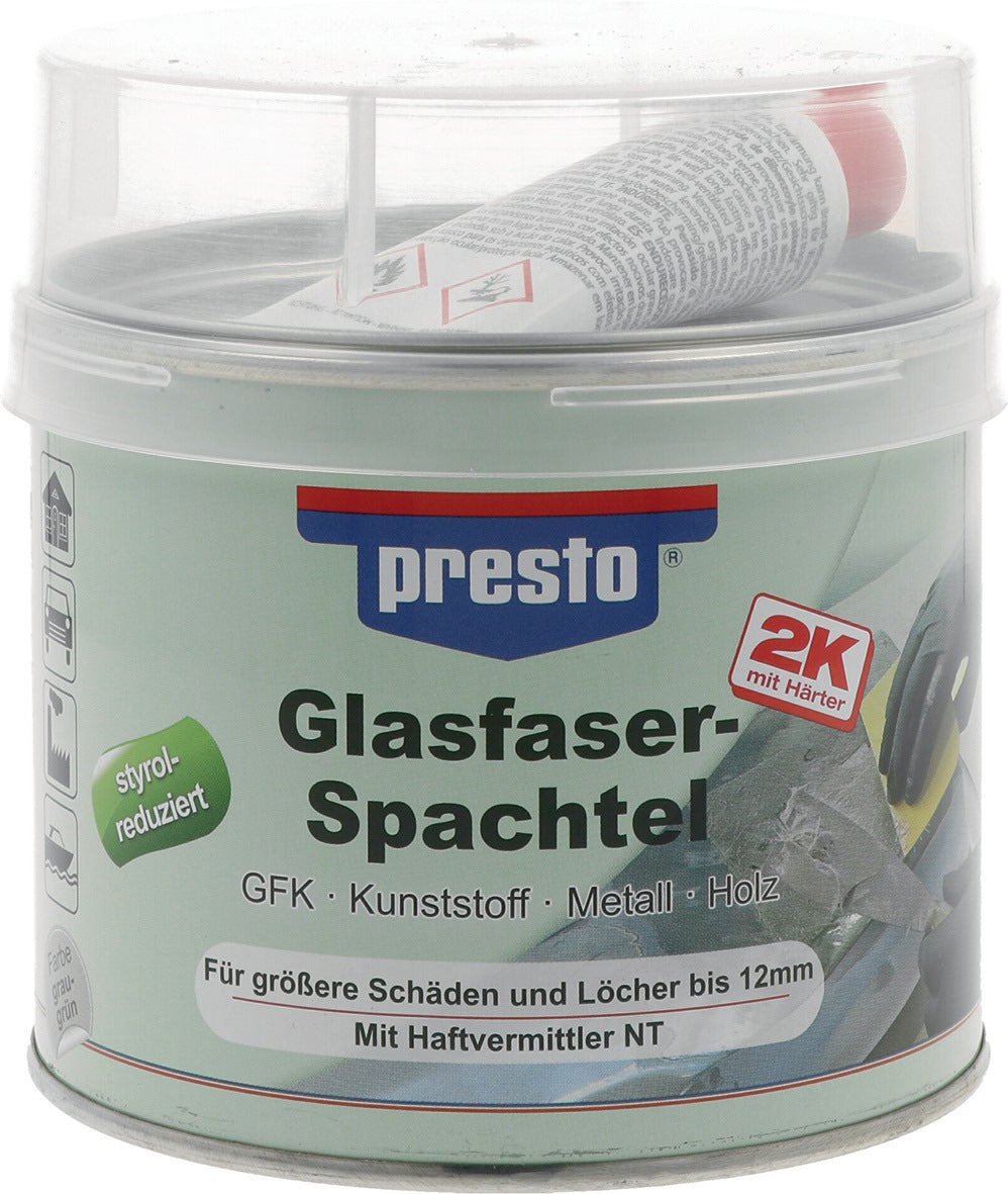 PRESTO 2K-Glasfaserspachtel grau-grün mit rotem Härter, 250g Dose