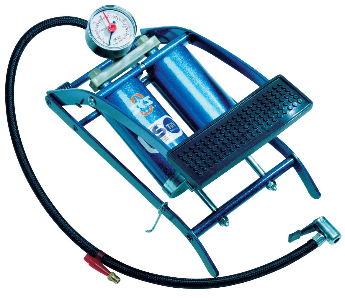 SKS Fußluftpumpe 5 bar Einzelzylinder mit Manometer und 600 mm Schlauch