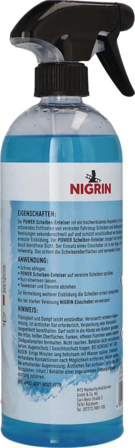 NIGRIN Scheiben-Enteiser POWER 750 ml Sprühflasche – 6er-Pack, bis -55 °C, Gletscherfrische