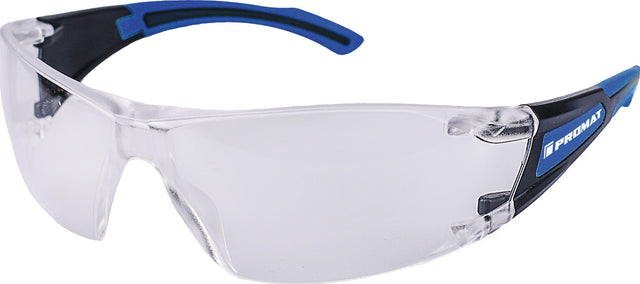 PROMAT Schutzbrille Daylight Modern EN 166 – Klare Polycarbonat-Scheibe, Anti-Fog, Schwarz/Dunkelblau