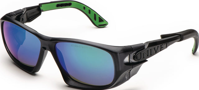 UNIVET Schutzbrille 5X9 Sport EN 166, EN 170, EN 172 – grün/blau verspiegelte Scheibe, Anti-Kratz