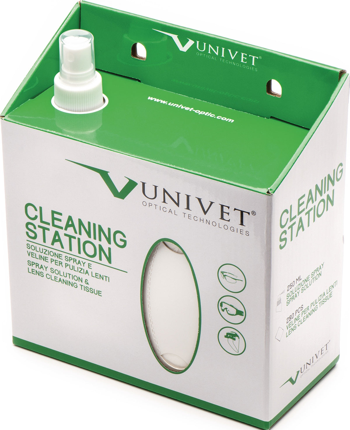 UNIVET Reinigungsstation für Schutzbrillen – 280 Tücher & 250 ml Flüssigkeit