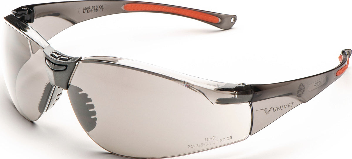 UNIVET Schutzbrille 513 EN 166, EN 170, EN 172 – Bügel rauch/orange, Polycarbonat