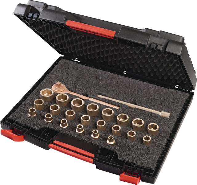 ENDRES TOOLS Knarrenkasten 25-teilig SW 10-32 mm Antrieb 1/2″ – funkenfrei, Aluminium-Mehrstoff-Bronze