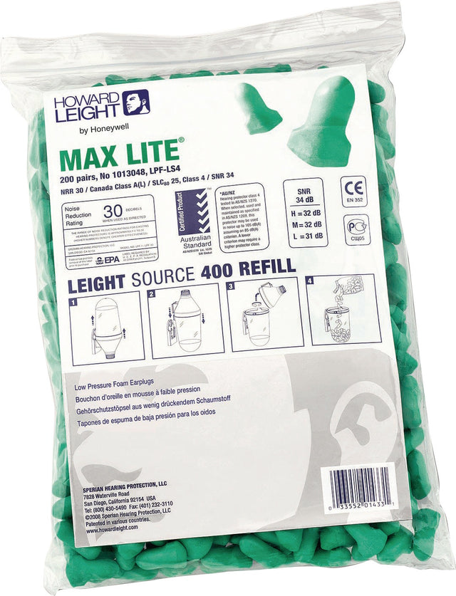 HONEYWELL HOWARD LEIGHT Gehörschutzstöpsel MAXIMUM LITE REFILL LS400 EN352:2020 SNR 34 dB 200 Paar