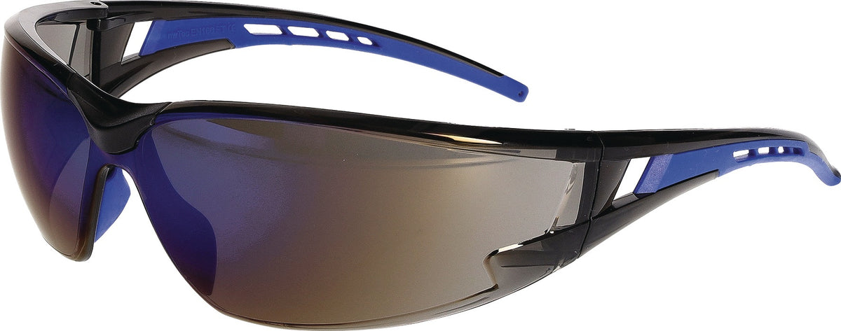 PRO FIT Schutzbrille Racer 2.0 EN 166 EN 172 verspiegelt – Bügel schwarz/blau