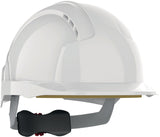 JSP EVOLite Revolution 6 Schutzhelm weiß ABS EN 397 mit 6-Punkt-Gurtband und Drehradverschluss