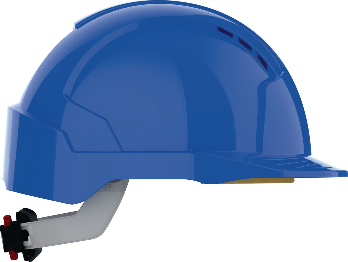 JSP EVOLite Revolution 6 Schutzhelm weiß ABS EN 397 mit 6-Punkt-Gurtband und Drehradverschluss