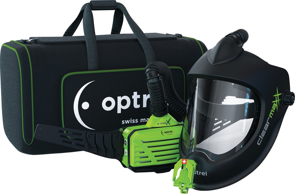 OPTREL Schleifhelm Clearmaxx mit Gebläseatemschutz E3000X – Atemschutz TH3 für sicheres Arbeiten