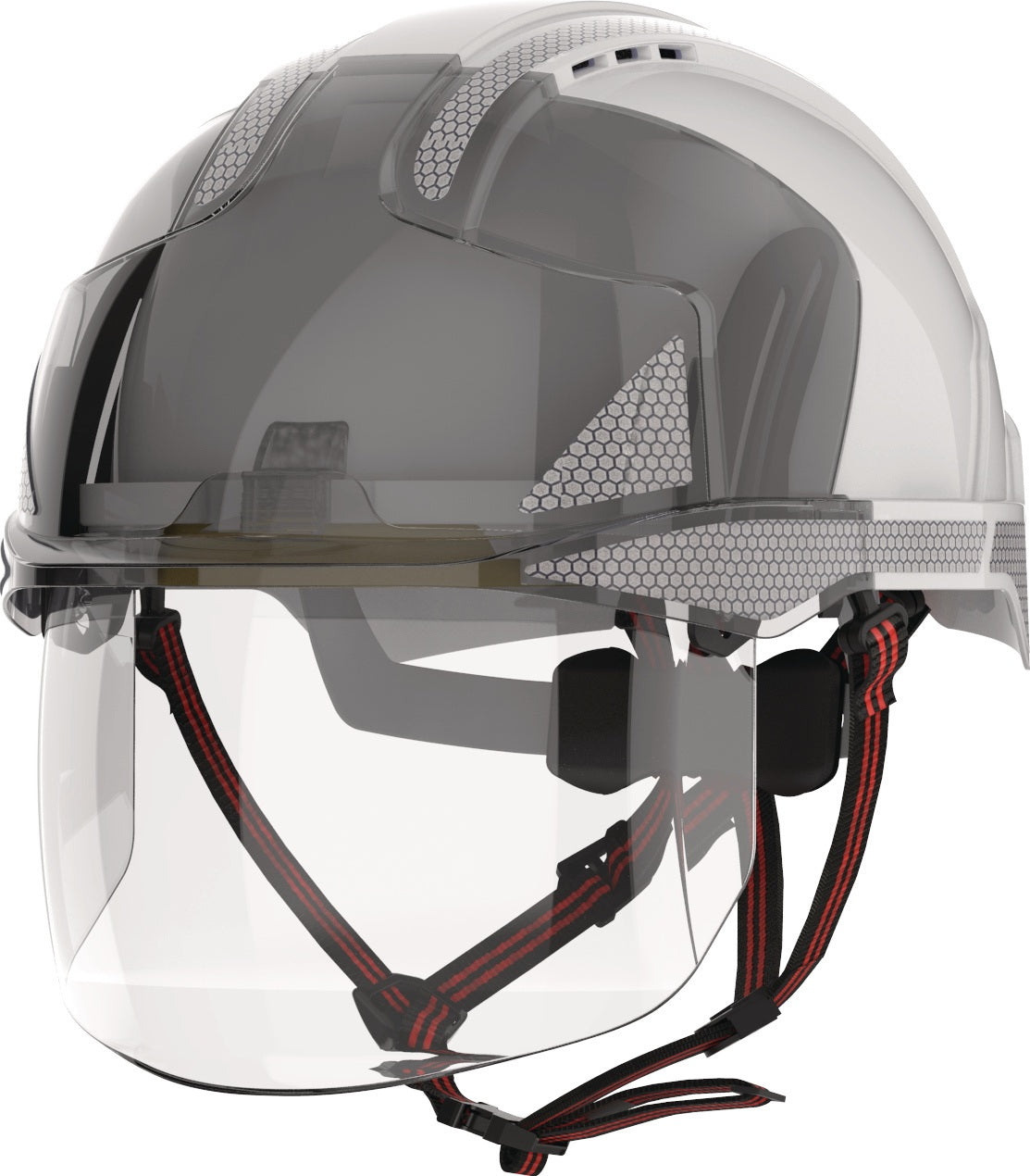 JSP EVO® VISTAshield® Dualswitch™ Industriekletterhelm ABS weiß/rauch mit Gesichtsschutz