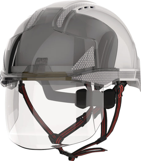 JSP EVO® VISTAshield® Dualswitch™ Industriekletterhelm ABS weiß/rauch mit Gesichtsschutz