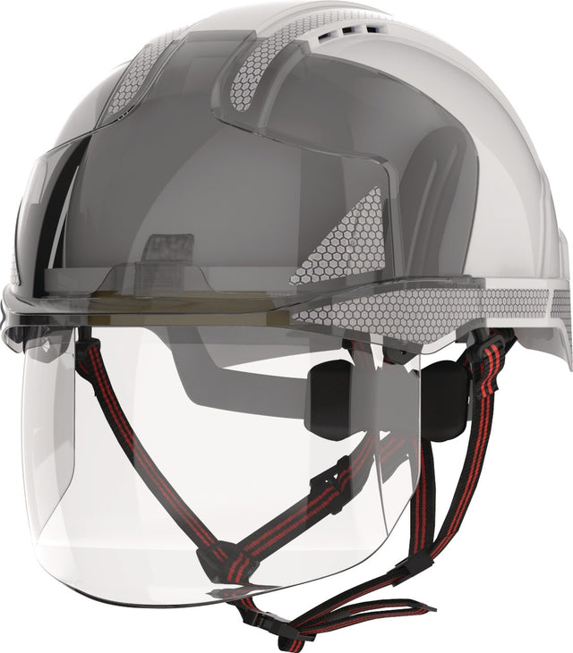 JSP EVO® VISTAshield® Dualswitch™ Industriekletterhelm ABS weiß/rauch mit Gesichtsschutz