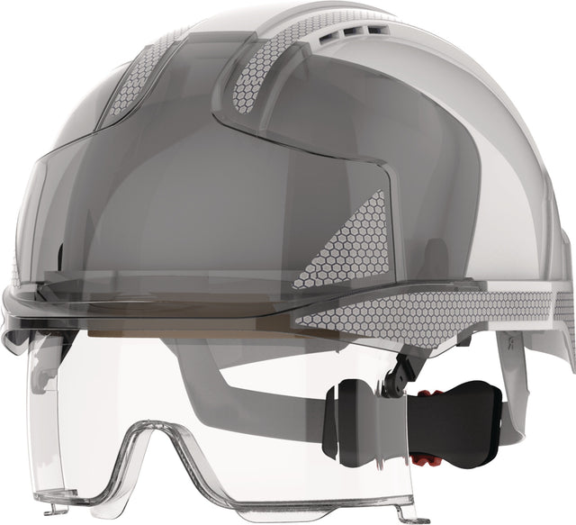 JSP EVO® VISTAlens® Industriehelm weiß/smoke ABS EN 397, EN 50365 mit Drehradverschluss