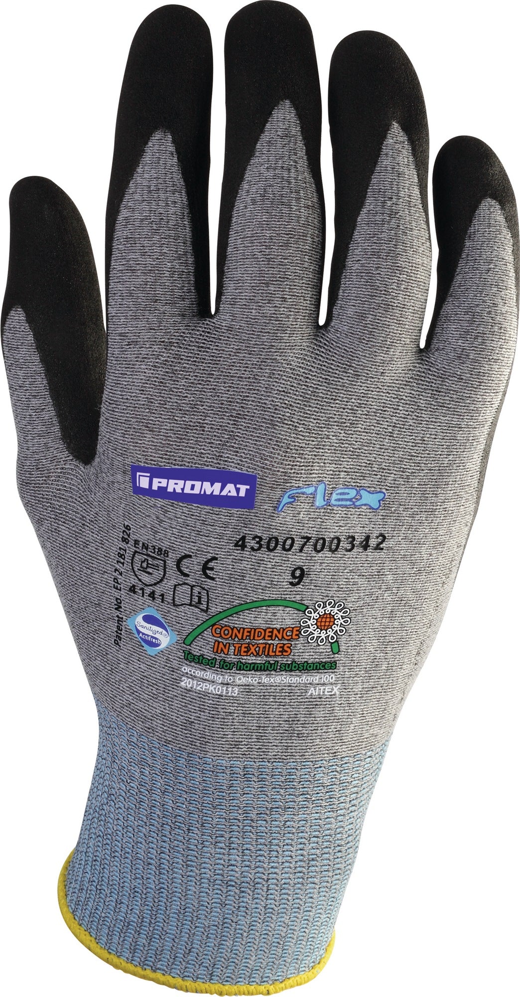 PROMAT Handschuhe Flex Gr.8 grau/schwarz EN 388 PSA II – Nitril-Mikroschaum, touchscreenfähig