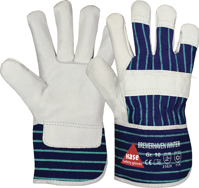 HASE Handschuhe Bremerhaven Winter Gr.10 Rindnarbenleder EN 388 EN 511 PSA II – 12 Paar
