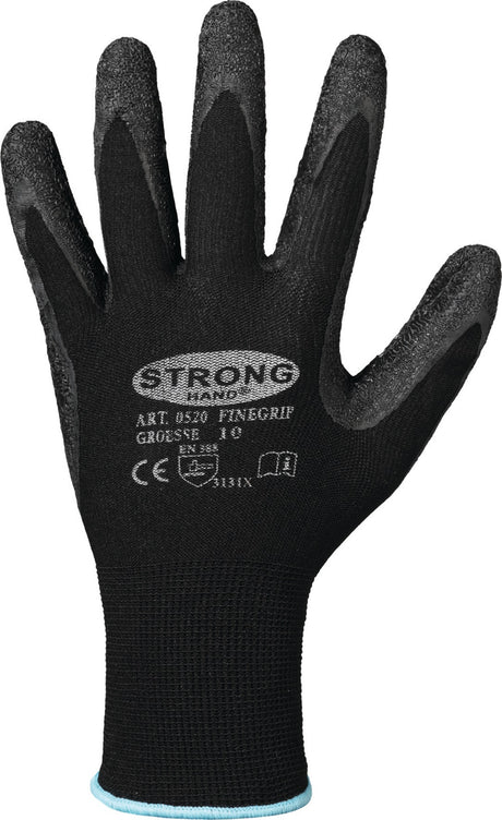 STRONGHAND Finegrip Handschuhe Gr. 9 schwarz – Nylon mit Schrumpf-Latex, EN 388, PSA II