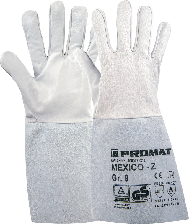 PROMAT Schweißerhandschuhe Mexico Z Gr. 9 – EN 388, EN 407, EN 12477, Ziegennappaleder