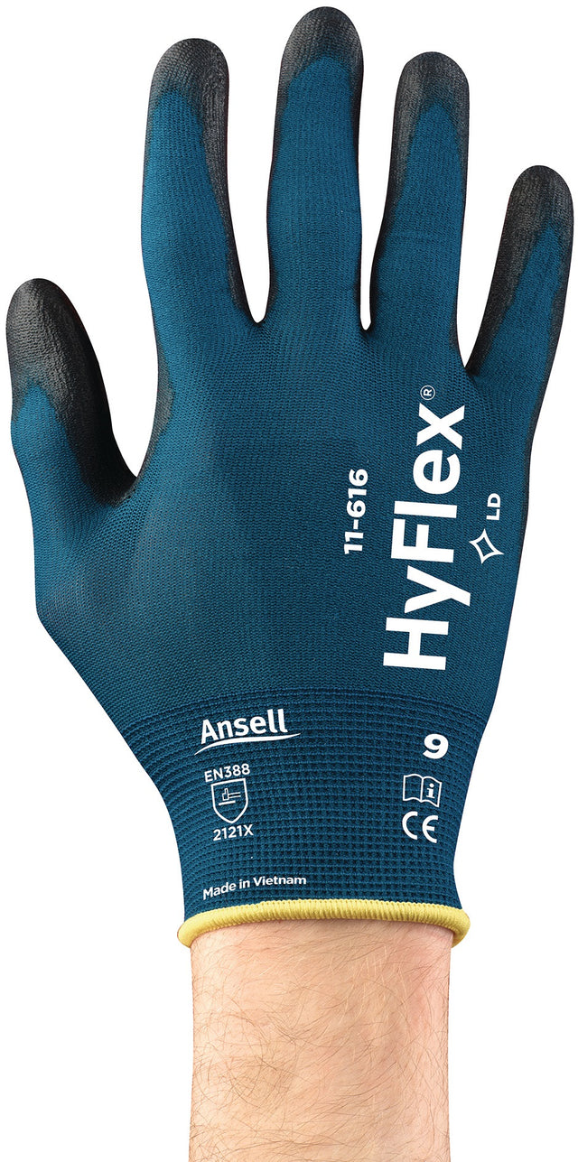Handschuhe HyFlex® 11-616 von ANSELL – EN 388:2016, PSA Kat. II, 12 Paar, Gr. 8, grünblau/schwarz
