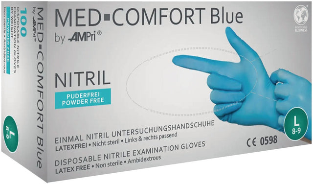 AMPRI Einweghandschuhe Med Comfort Blue Nitril PSA III Größe M – 100 Stück