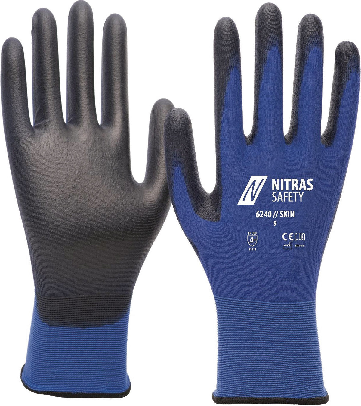 Handschuhe Skin blau/schwarz EN 388 PSA II NITRAS SAFETY