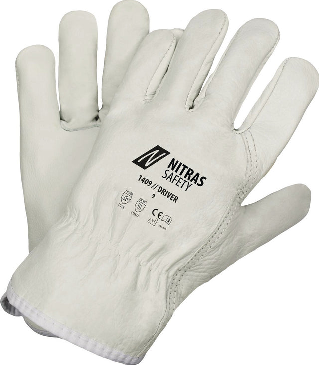 NITRAS SAFETY Handschuhe Driver Gr.9 grau Rindvollleder EN 388 EN 407 PSA II