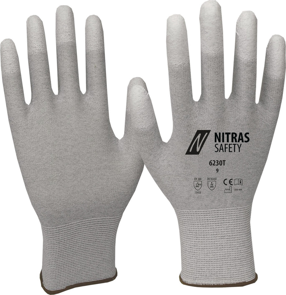 NITRAS SAFETY Handschuhe Gr.8 grau/weiß EN 388 EN 16350 PSA II – antistatisch, touchscreenfähig