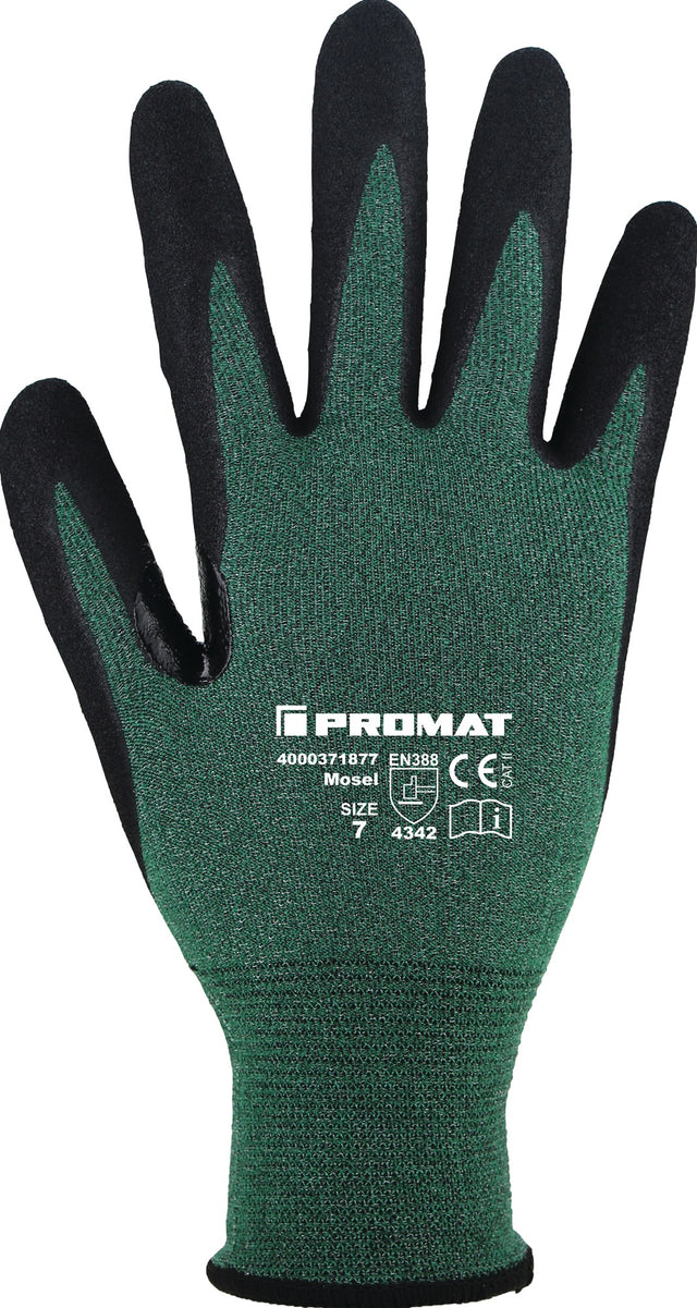 PROMAT Schnittschutzhandschuhe Mosel Gr.7 grün/schwarz EN 388 – 10 Paar