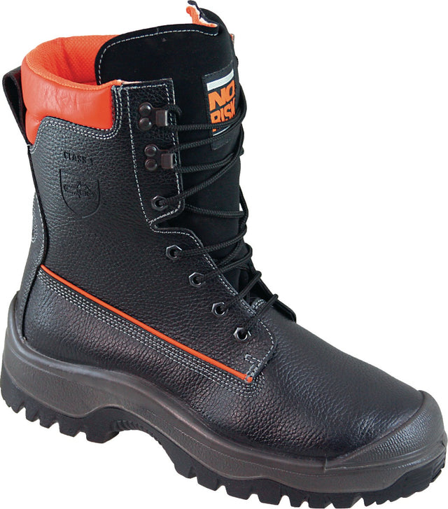 NoRisk Forstsicherheitsstiefel S3 SRC Gr. 40 Schwarz/Orange aus Rindleder mit Schnittschutzklasse 1
