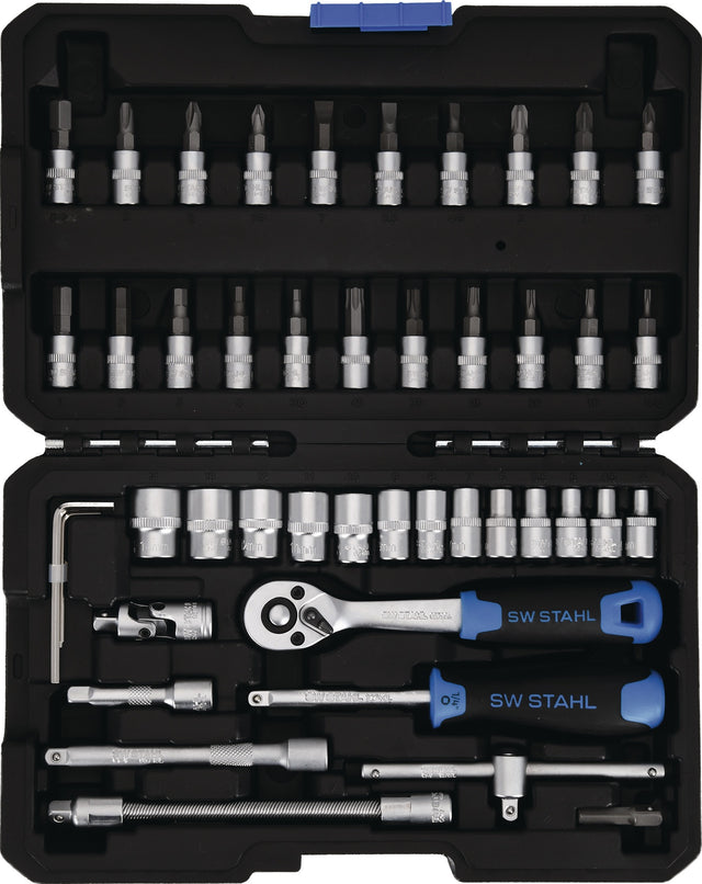 SW STAHL Steckschlüssel-Satz 48-teilig 1/4 Zoll SW 4-14 mm mit Umschaltknarre und 72 Zähnen