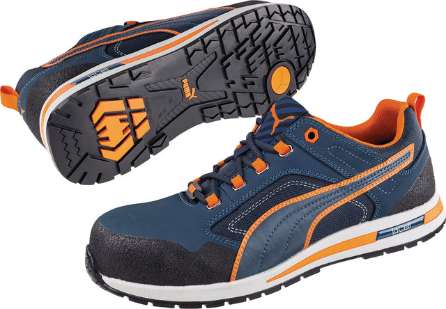 PUMA Sicherheitsschuh Crosstwist LOW S3S ESD HRO SR – Blau/Orange, Gr. 40, Weite 11
