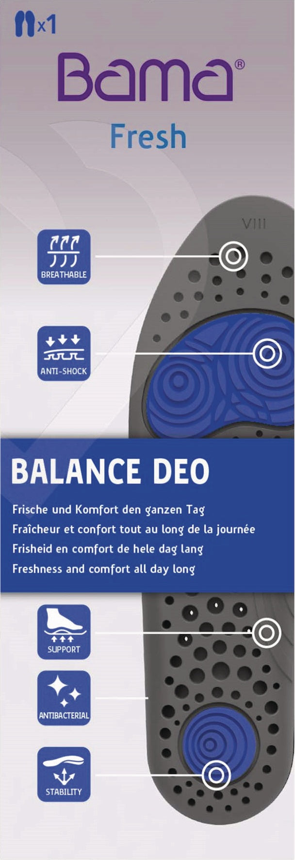 BAMA Einlegesohle Balance Deo Gr. 39 – Antibakterielle Sohle für frischen Komfort