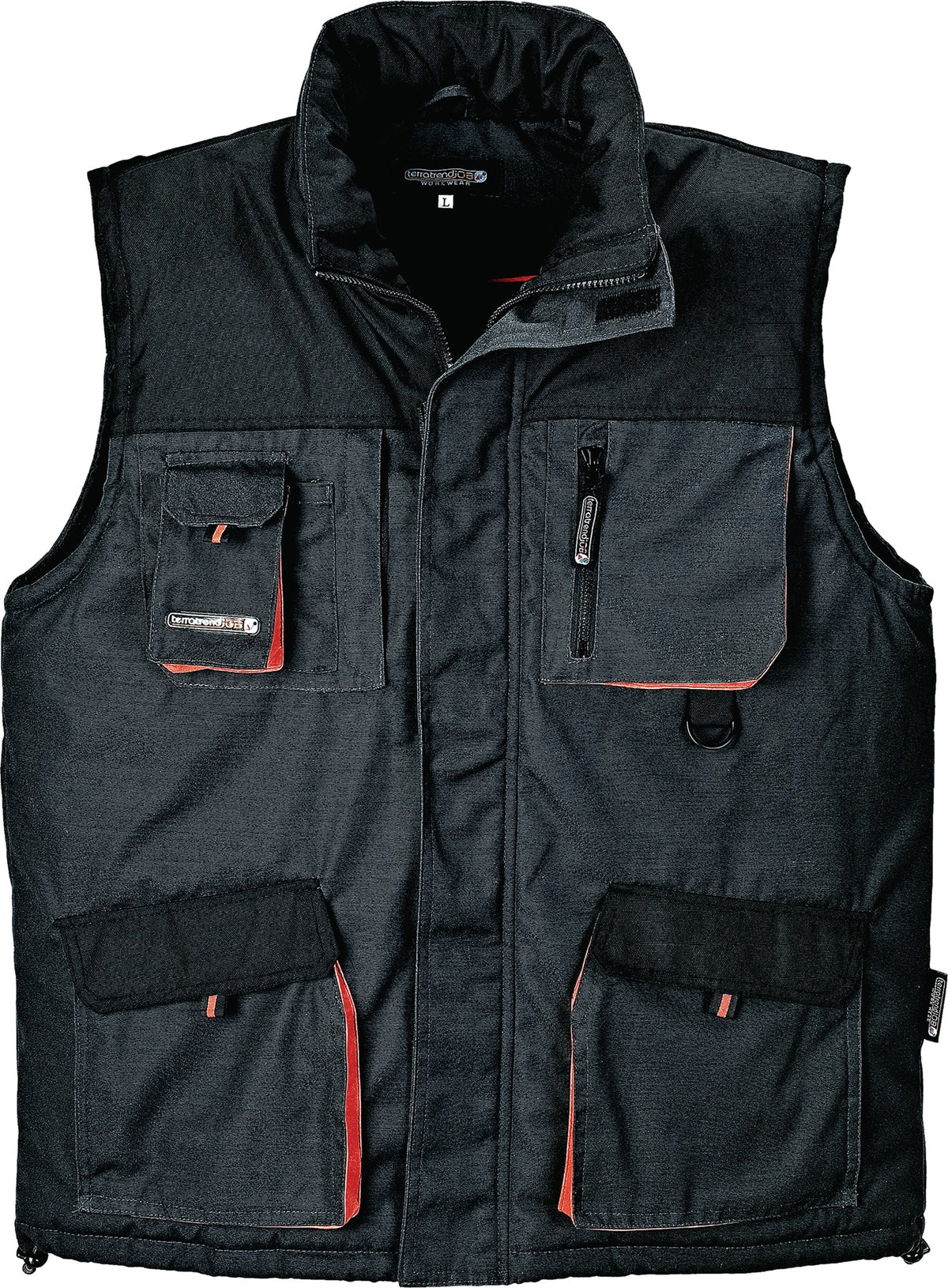 TERRATREND Weste Gr. M dunkelgrau/schwarz/orange – robuste Arbeitsweste mit vielen Taschen