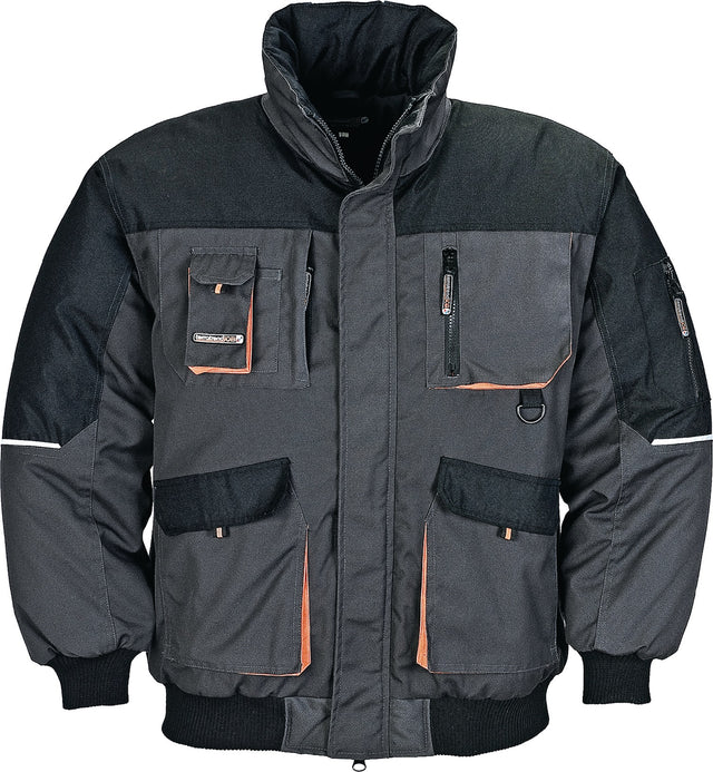 TERRATREND Pilotenjacke Gr. M dunkelgrau/schwarz/orange – Robuste Kälteschutzjacke mit vielen Taschen