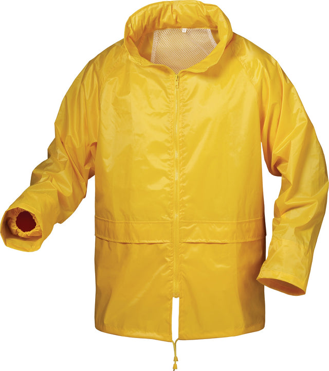 Regenschutzjacke Herning gelb CRAFTLAND – Größe M, PVC-beschichtet, Kapuze im Kragen