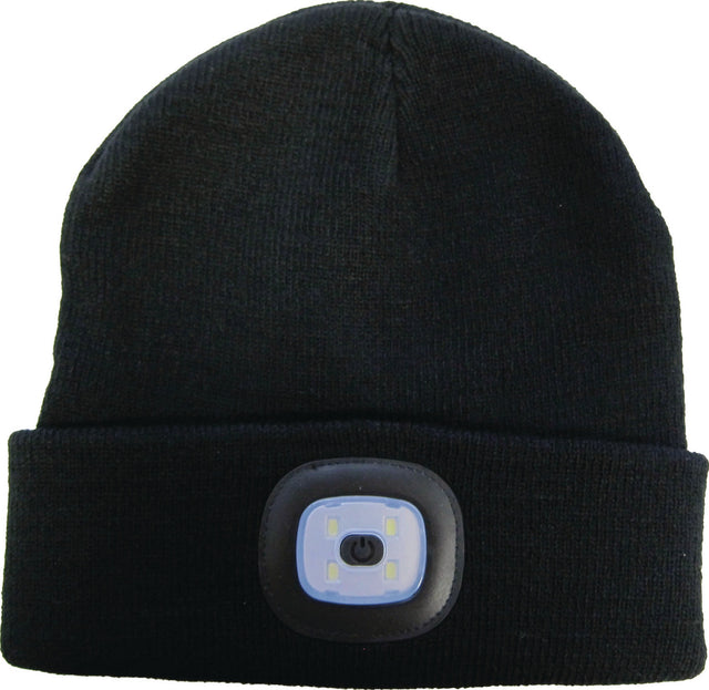 Strickmütze universal schwarz TERRAX mit Licht – doppellagig, 100% Polyacryl, Logostickerei
