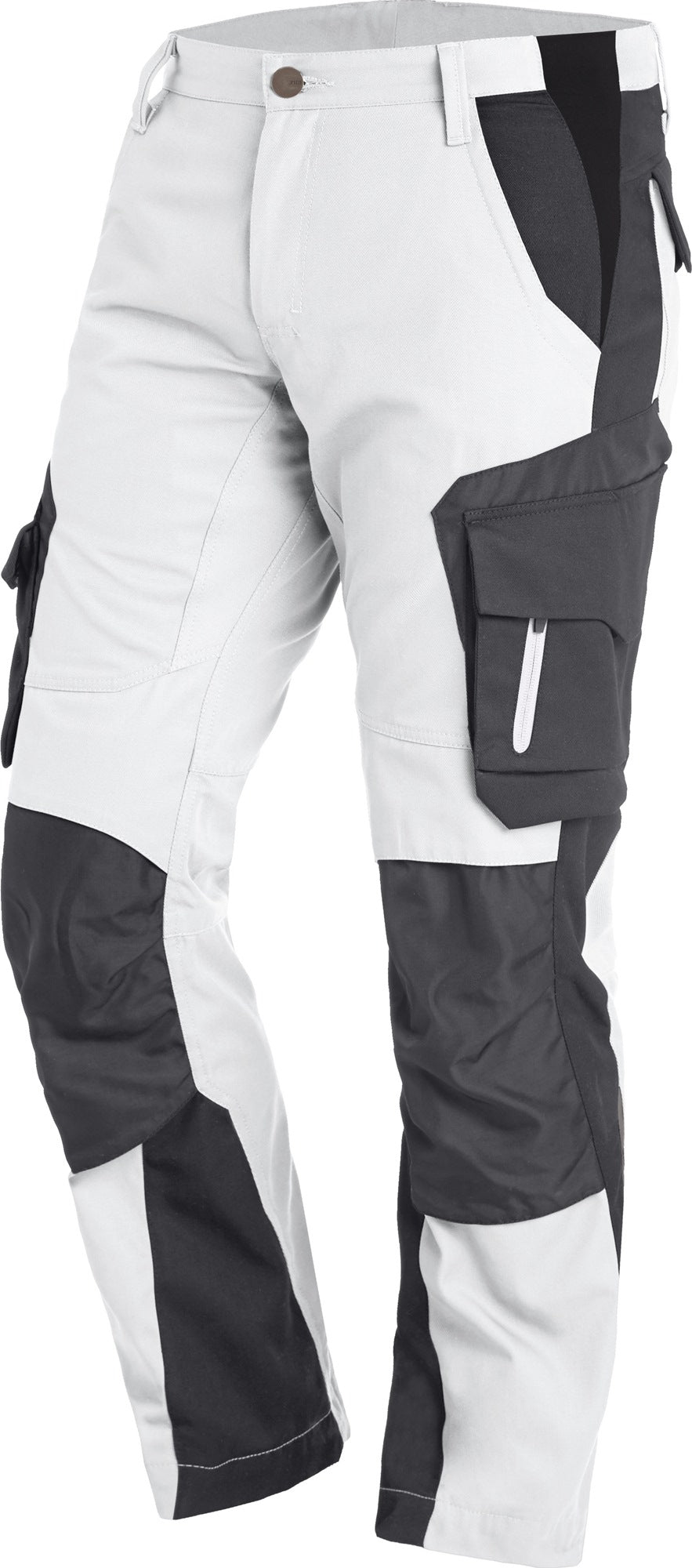 FHB Arbeitshose FLORIAN Gr.46 weiß/anthrazit – Ergonomische Berufshose mit Cordura Kniepolstertaschen