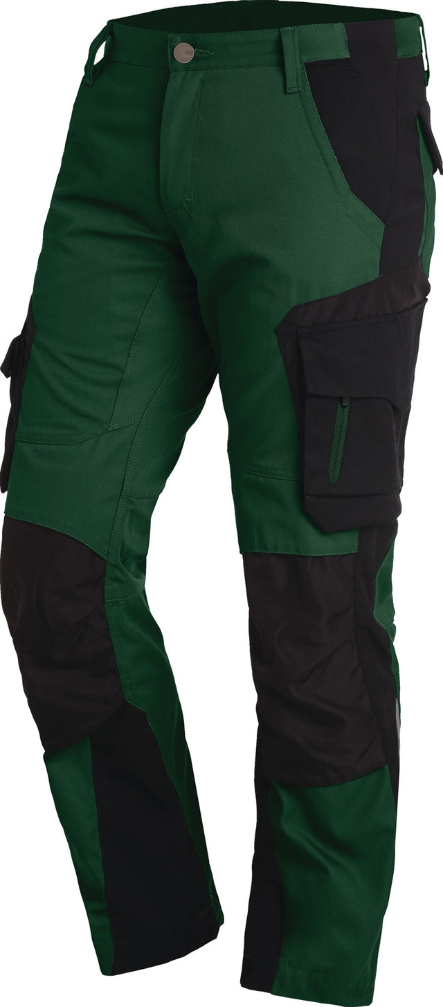 FHB Arbeitshose FLORIAN Gr.46 grün/schwarz – Ergonomische Twill-Berufshose mit Cordura-Kniepolstertaschen