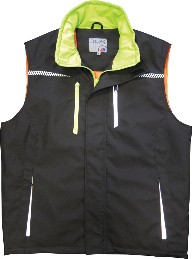 TERRAX Herren Berufsweste Workwear schwarz/limette – Softshell, wind- & wasserabweisend, Gr. M