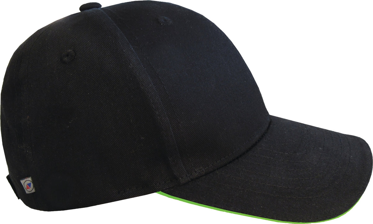 Terrax Workwear Cap universal schwarz/limette – Baumwoll-Arbeitscap mit Kontrastpaspel