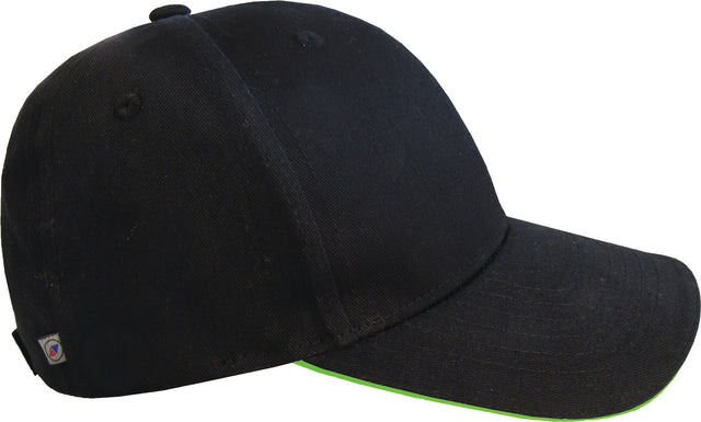 Terrax Workwear Cap universal schwarz/limette – Baumwoll-Arbeitscap mit Kontrastpaspel