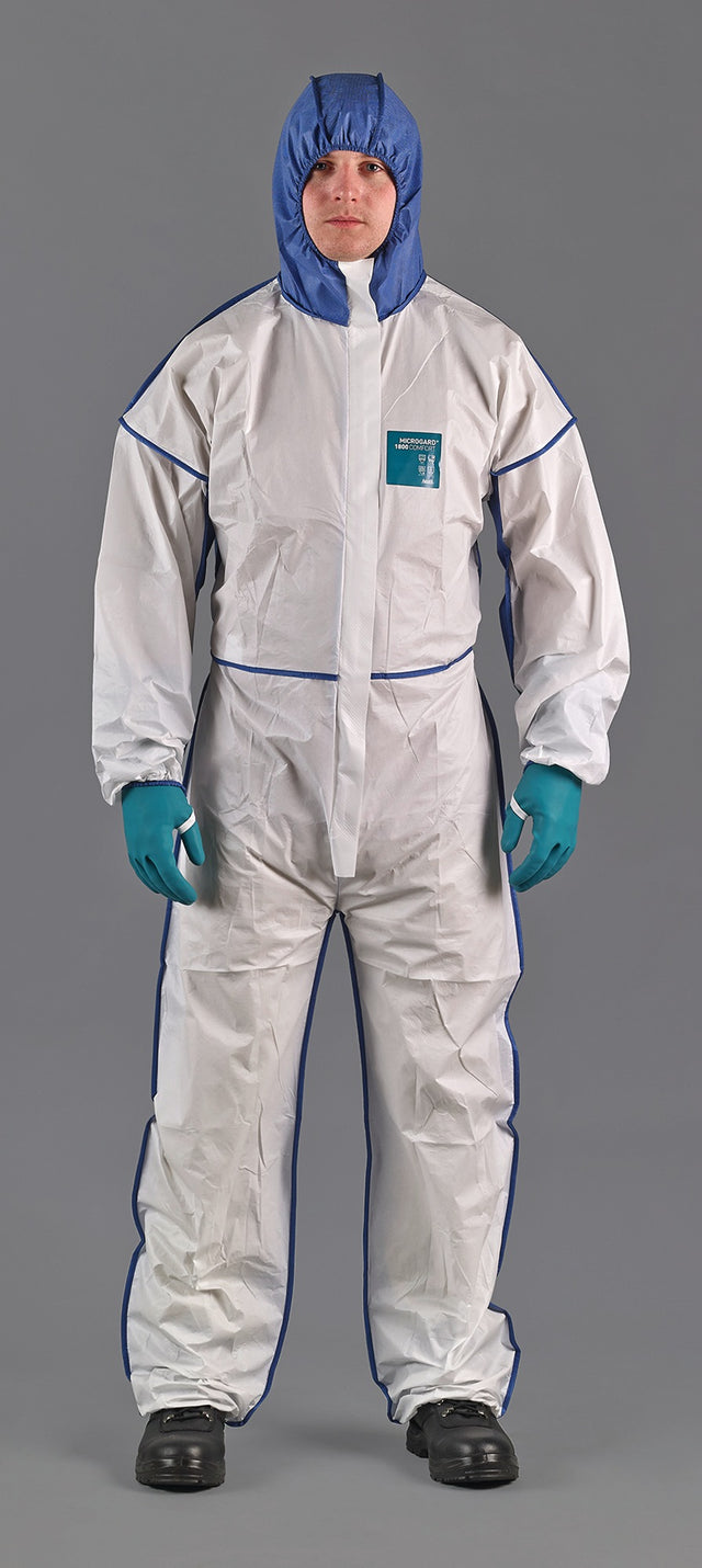 ANSELL Schutzoverall AlphaTec 1800 Comfort Gr.S weiß/blau PSA III – Chemikalienschutz