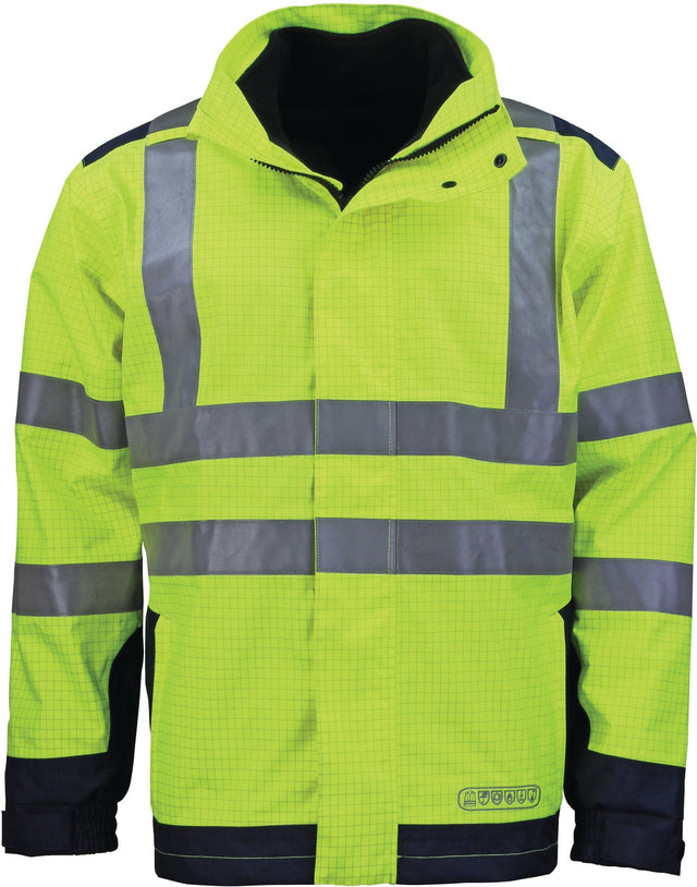 ASATEX Wetter-, Flamm- und Warnschutzjacke Gr. M gelb/blau – EN ISO 20471 Kl. 3, EN 343 3/3, herausnehmbares Fleecefutter