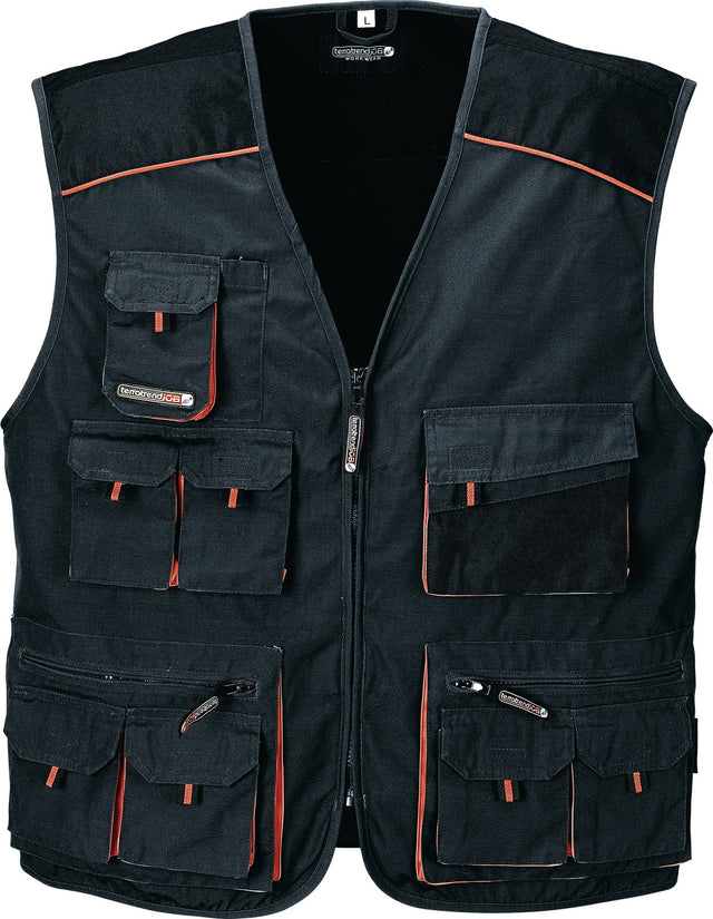 TERRATREND Weste Gr. 48 dunkelgrau/schwarz/orange – 10 Taschen, 270 g/m²