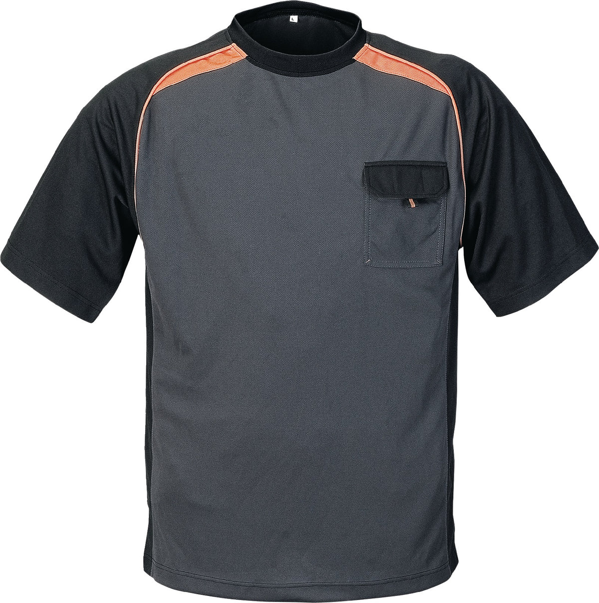 TERRATREND T-Shirt Gr. M dunkelgrau/schwarz/orange – 100% Polyester, Brusttasche mit Klettverschluss