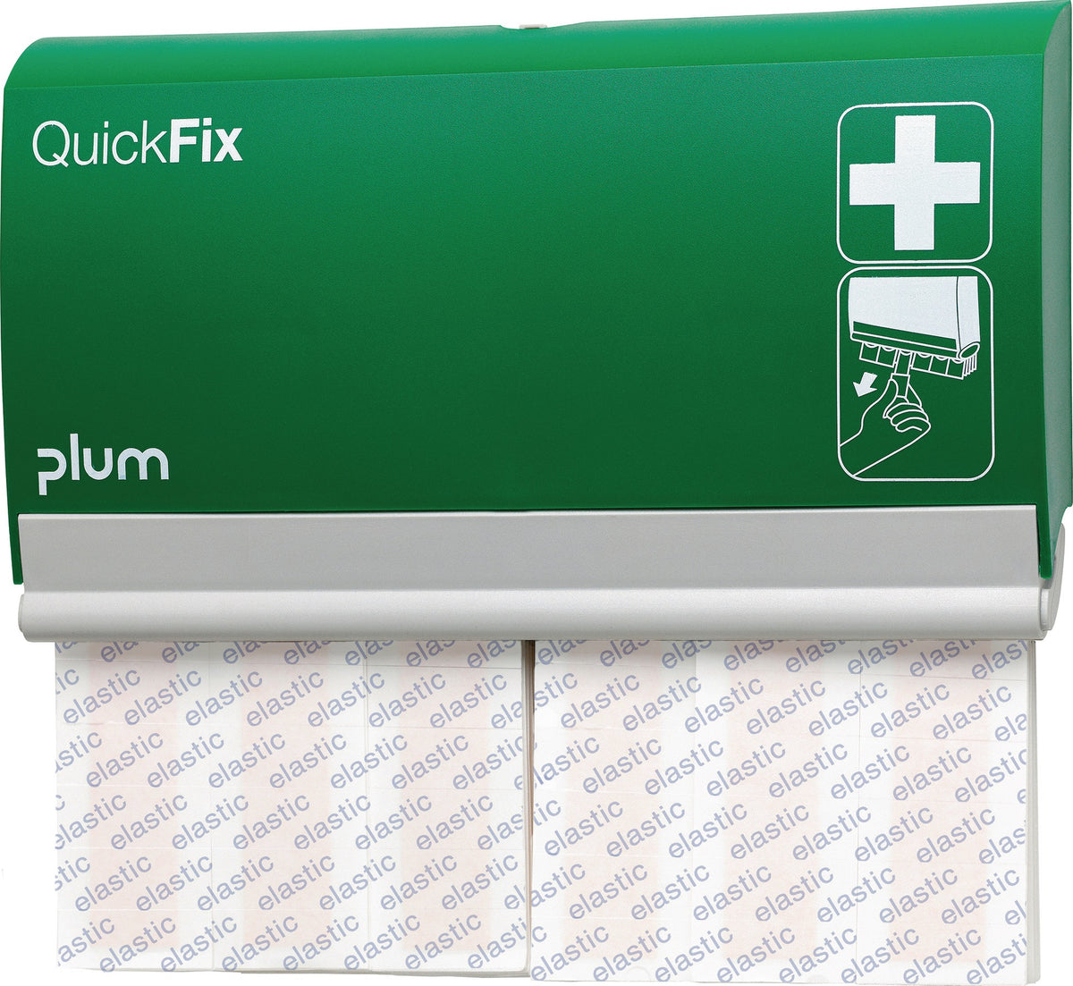 PLUM Pflasterspender QuickFix Elastic long – grüner Spender mit 60 elastischen Fingerverbänden