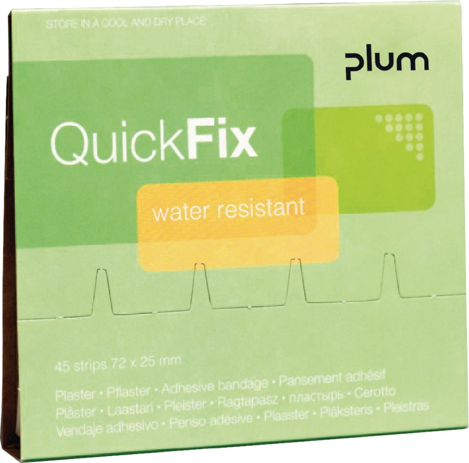 PLUM Pflasterspender QuickFix 1 – 90 wasserfeste Pflasterstrips, Diebstahlschutz, grün